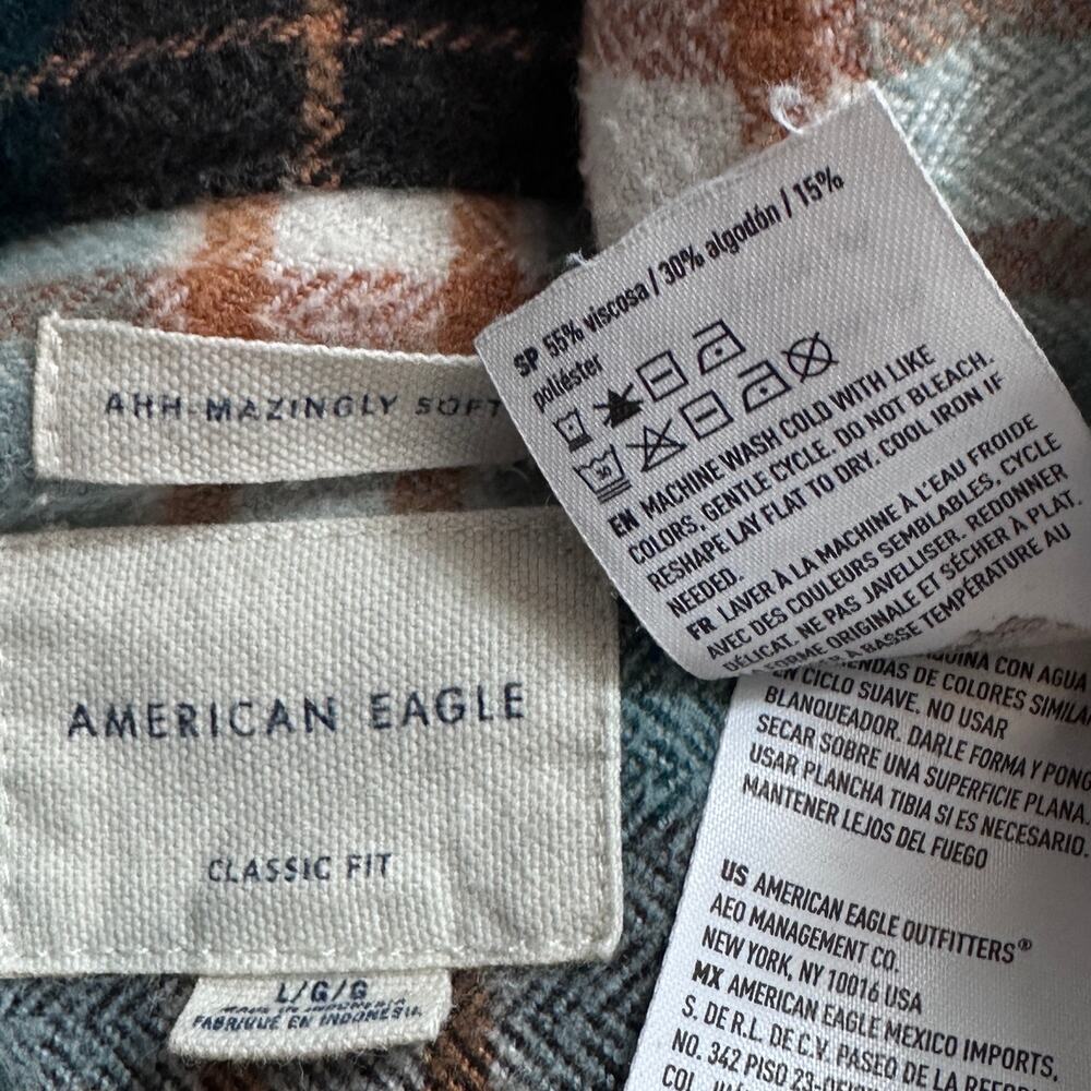American Eagle Ahhmazingly Soft Flannel Shirt L Green Plaid Classic Fit EUC - Picture 9 of 10